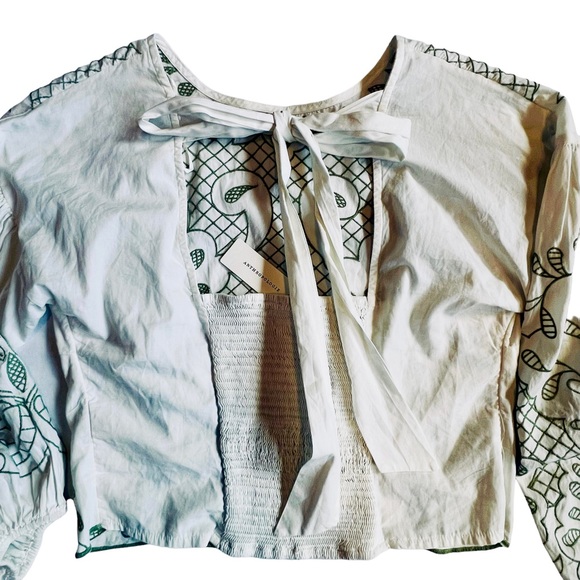 Anthropologie NWT Embroidered Smocked Puff Sleeve Top Blouse M - Picture 9 of 12
